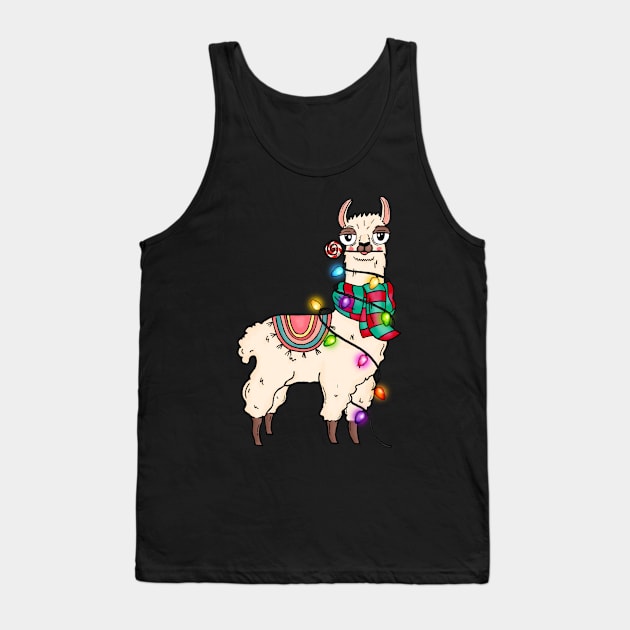 Funny Llama Wrapped in Christmas Lights Llama Lover Xmas Gift Tank Top by BadDesignCo